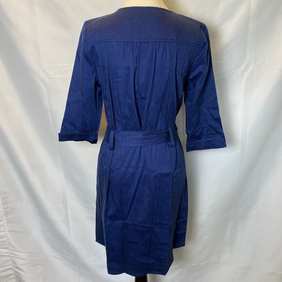 Trina Turk Blue Linen Blend Button Front Belted Tie Waist Mini Dress Womens - Picture 5 of 11